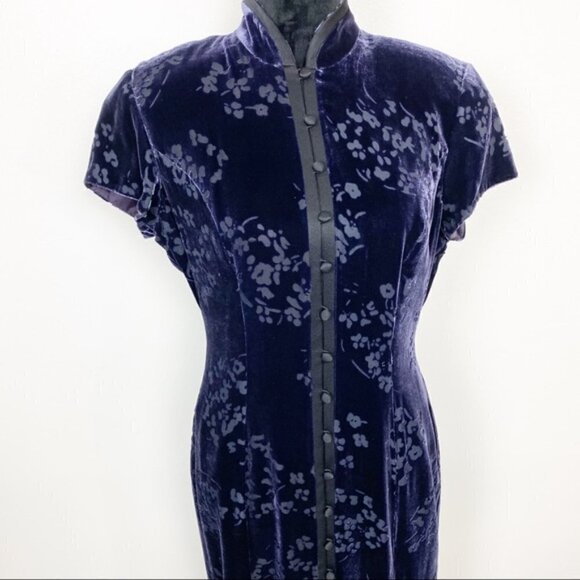 Jones New York Purple Velvet Burnout Silk Long Maxi Dress - Picture 1 of 6